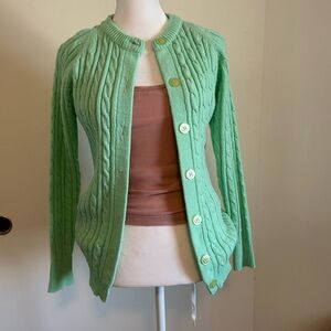 VINTAGE CARDI Mint Green Cable Knit Sweater Small